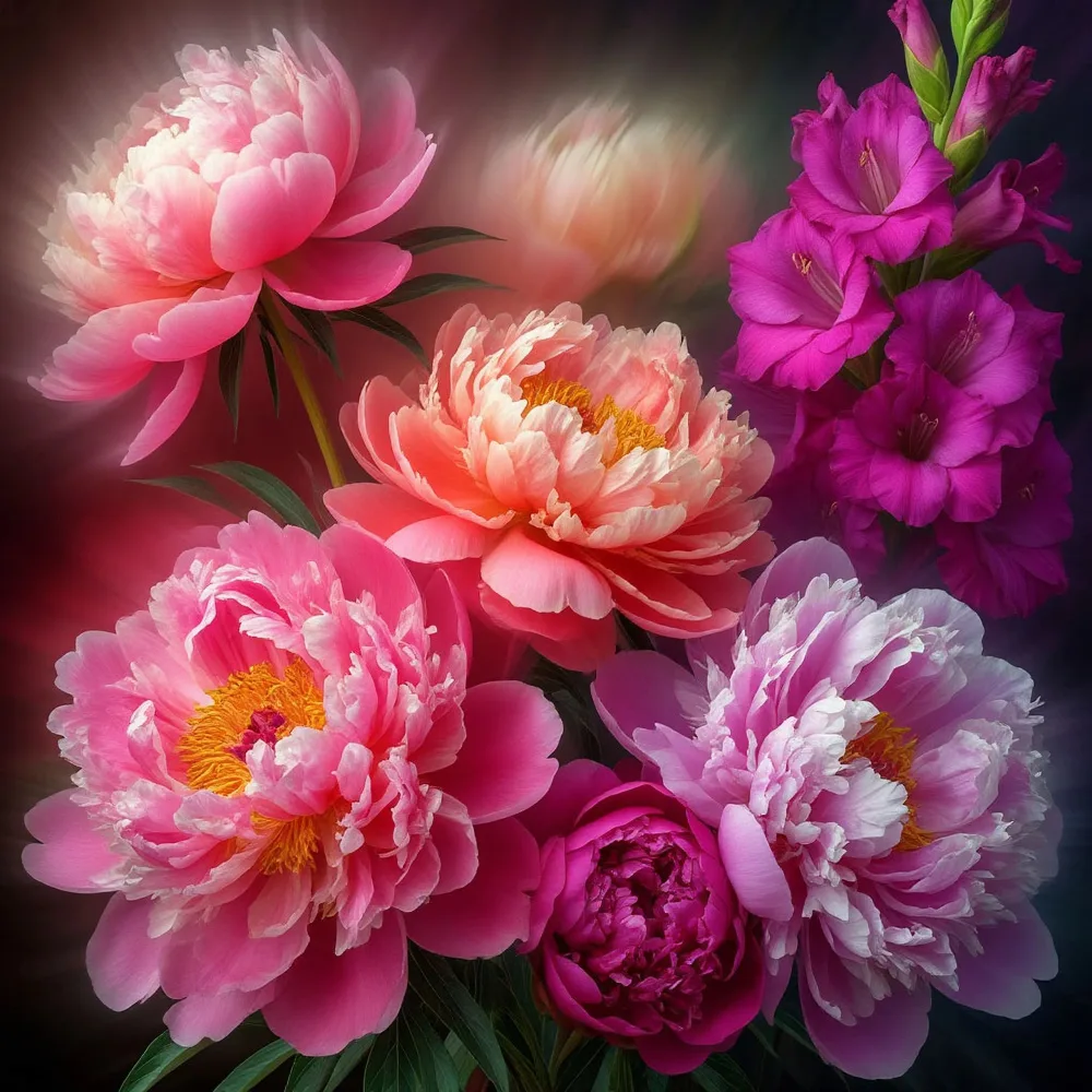 Vibrant Pink and Purple Peony Blossom Bouquet