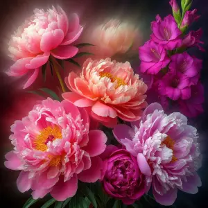 Vibrant Pink and Purple Peony Blossom Bouquet