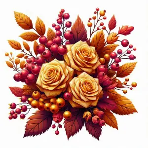 Autumn Bouquet with Yellow Roses and Red Berries