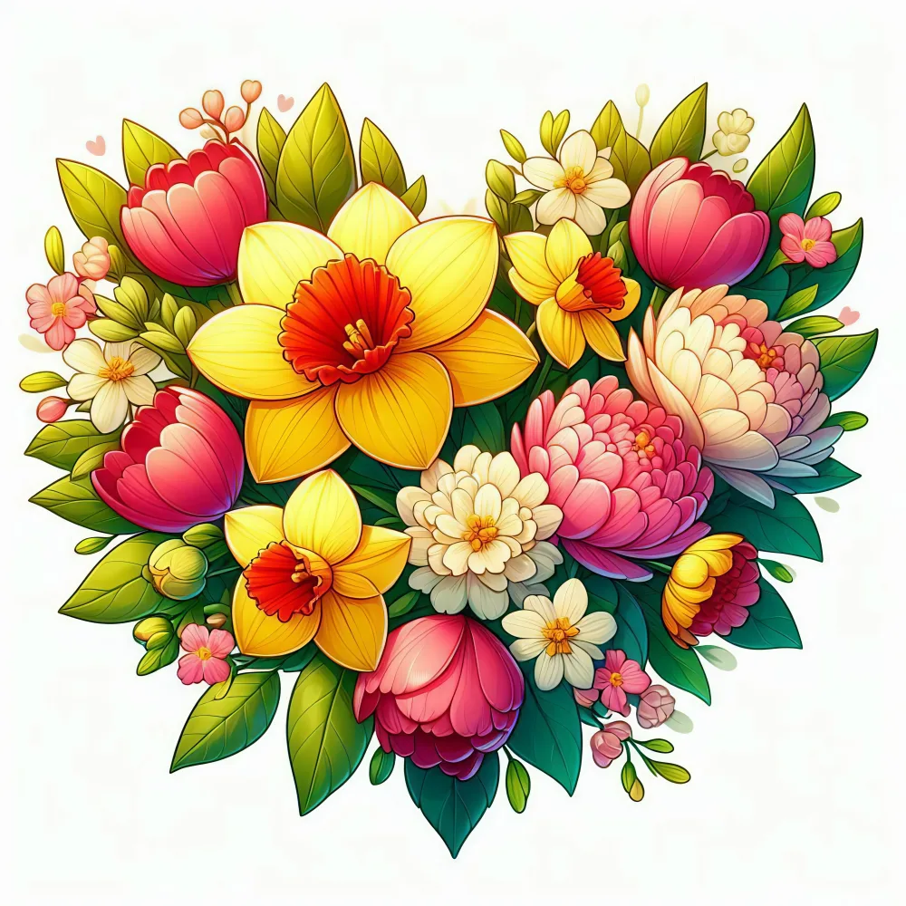 Colorful Floral Bouquet in Heart Shape Illustration