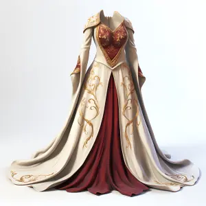 Elegant Renaissance Style Burgundy and Gold Embroidered Ball Gown