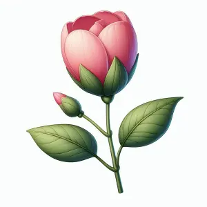 Illustration of Pink Flower with Green Leaves and Buds