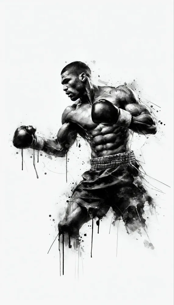 Artistic Black and White Boxing Fighter Illustration