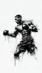 Artistic Black and White Boxing Fighter Illustration