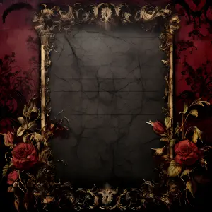 Vintage Ornate Floral Frame with Cracked Gray Center