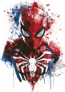 Abstract Artistic Portrait of Spider-Man in Red and Blue