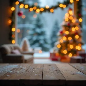 Blurred Cozy Christmas Living Room with Decorated Tree