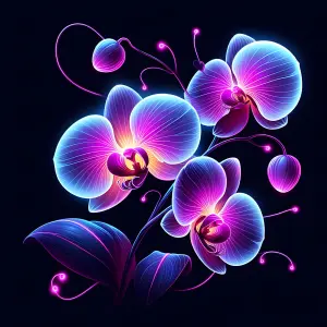 Glowing Neon Orchid Flowers on Dark Background