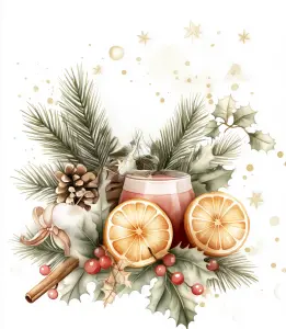 Festive Holiday Arrangement with Pine, Oranges and Cinnamon