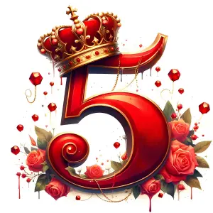 Ornate Red Number 5 with Crown and Roses