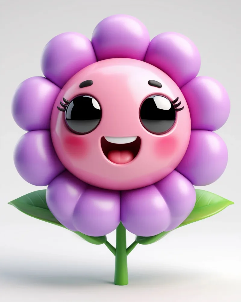 Cute Purple Flower Cartoon Character with Smiling Face