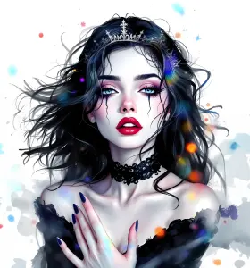 Gothic Fantasy Portrait of a Woman with Crown and Tear Streaks