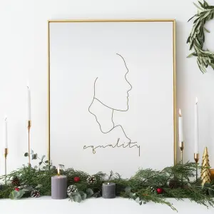 Minimalist Equality Line Art Poster with Holiday Candle Decor