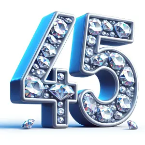 Blue 3D Number 45 Embedded with Shiny Diamonds