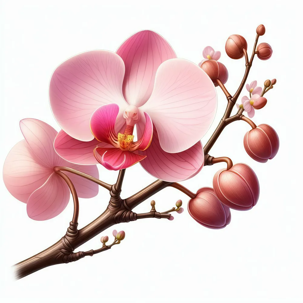Close-up of Pink Orchid Flowers on Branch