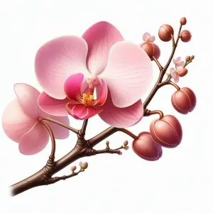 Close-up of Pink Orchid Flowers on Branch