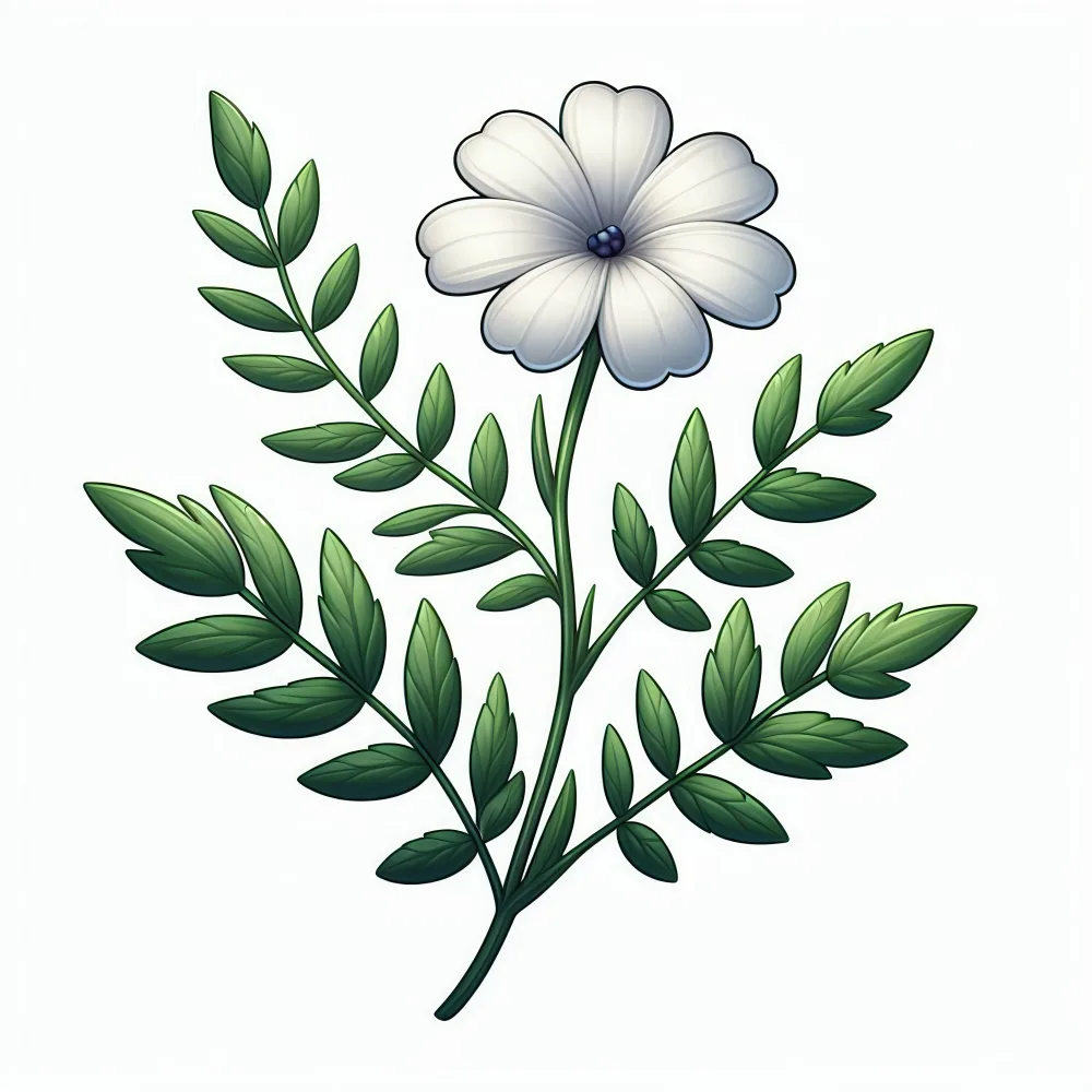 Illustrated White Flower with Green Leaves