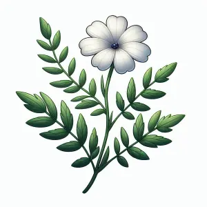 Illustrated White Flower with Green Leaves