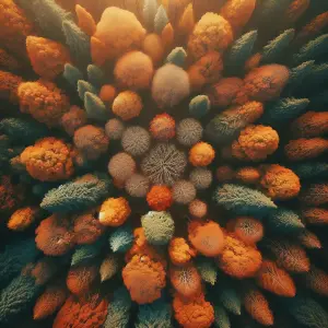 Aerial View of Forest with Autumn Trees in Circular Pattern