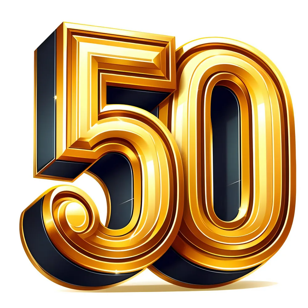 3D Golden Number 50 with Glossy Effect