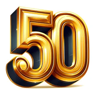 3D Golden Number 50 with Glossy Effect