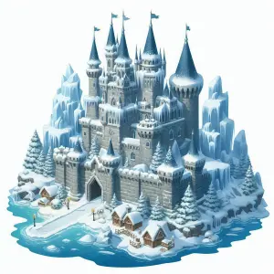 Snowy Ice Castle on Frozen Island