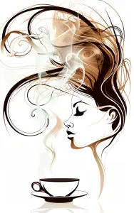 Artistic Profile of a Woman with Coffee Steam Hair