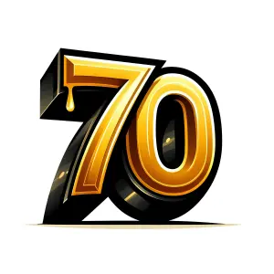 Golden Number 70 Illustration with Glossy Effect