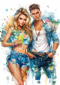 Stylish Young Couple in Summer Denim Fashion