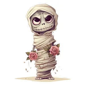 Cute Cartoon Mummy Holding Pink Roses
