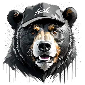 Digital Illustration of a Bear Wearing a Black Cap