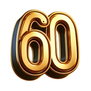 Golden 3D Number Sixty