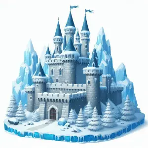 Winter Ice Castle With Snowy Pine Trees and Icicles