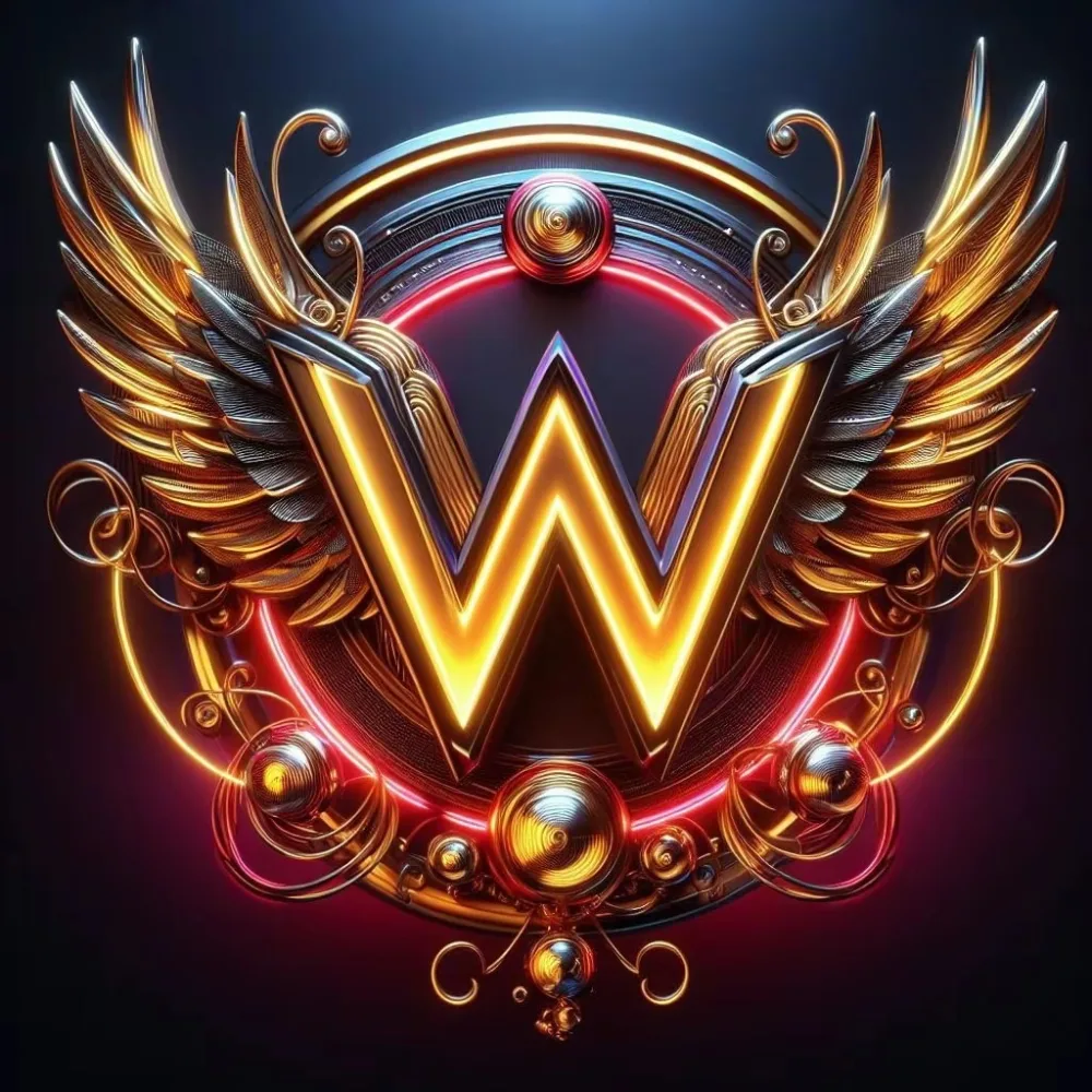 Golden Winged Letter W with Ornate Metallic Design