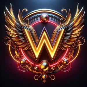 Golden Winged Letter W with Ornate Metallic Design