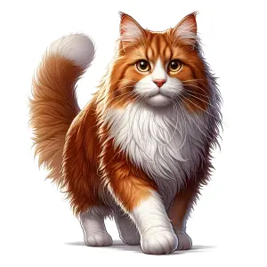 Fluffy Orange and White Maine Coon Cat Walking