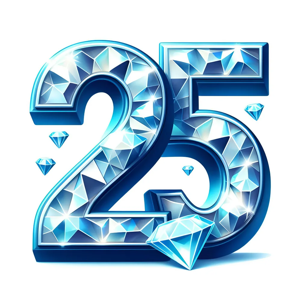 Diamond Style Number 25 Shining with Blue Gems