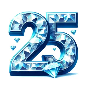 Diamond Style Number 25 Shining with Blue Gems