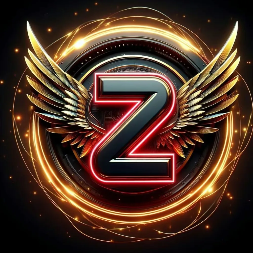 3D Metallic Letter Z with Wings and Glowing Rings