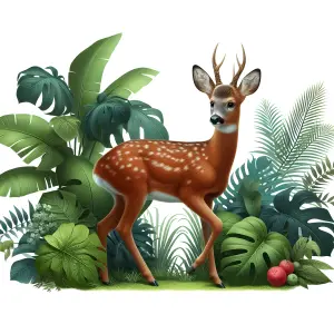 Young Deer Among Tropical Foliage