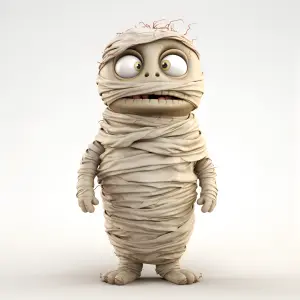 Cartoon Character Dressed as a Confused Mummy