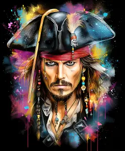 Colorful Digital Portrait of a Pirate with Feathered Hat