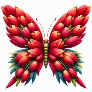Butterfly Shaped Red and Green Flower Petal Arrangement