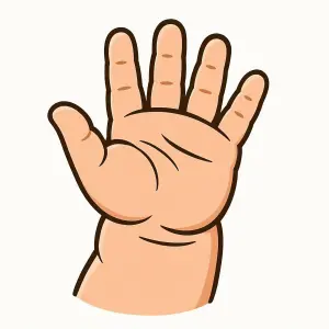 Cartoon Illustration of Open Left Hand with Five Fingers