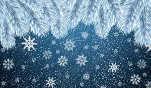 Winter Scene with Snowflakes and Frosted Pine Branches