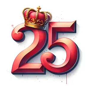 3D Number 25 with Golden Crown