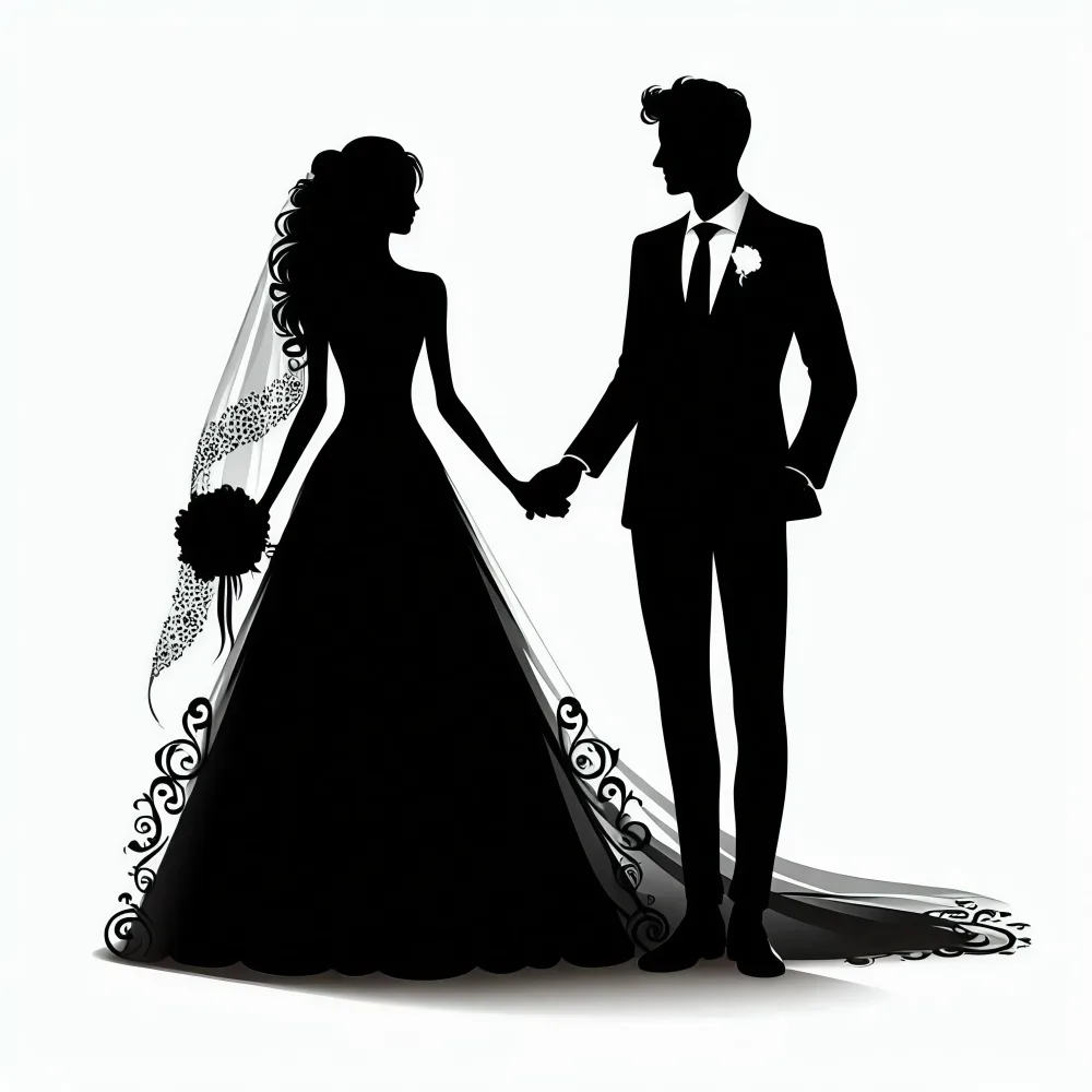 Silhouette of Bride and Groom Holding Hands