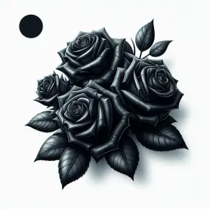 Black Roses with Glossy Detailed Leaves on White Background