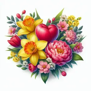 Colorful Floral Heart Bouquet with Daffodils and Tulips