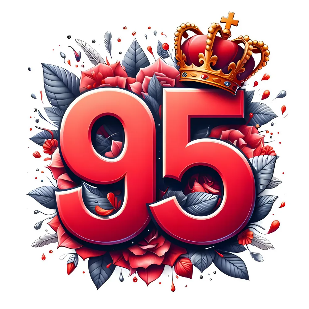 Red Number 95 with Crown and Floral Arrangement